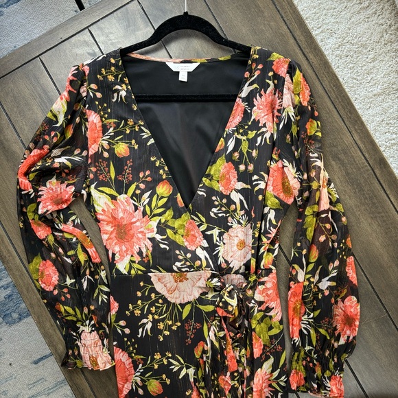 LC Lauren Conrad Floral High-Low Hem Faux-wrap Long Sleeve Maxi Dress Size M - Picture 6 of 10